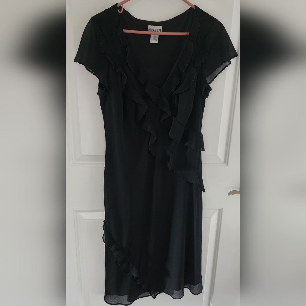 Wrap Style Ruffled Black Dress